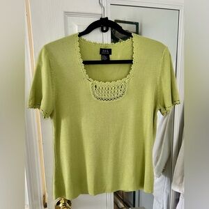 Rafaella Lime Crochet-Trim Short Sleeve Knit Top